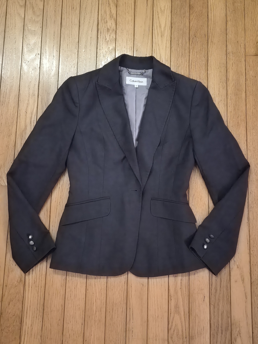 Calvin Klein Charcoal Grey Blazer Jacket Size 2 Missing Front Button